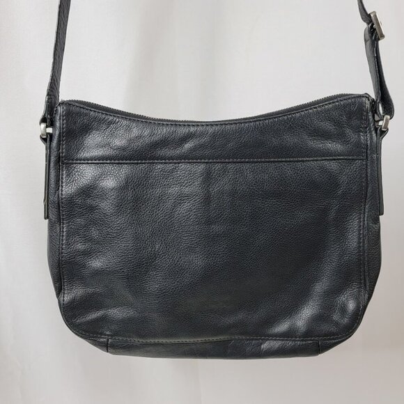 Fossil Black Pebbled Leather Crossbody Bag with Front Pockets & Silver Hardware - Picture 4 of 11